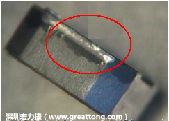使用錫(Sn)鍍層的電源電感器(Power Inductors)，經(jīng)過推力測試后，其焊點(diǎn)還保留在零件的端點(diǎn)上，所以推力比較高。