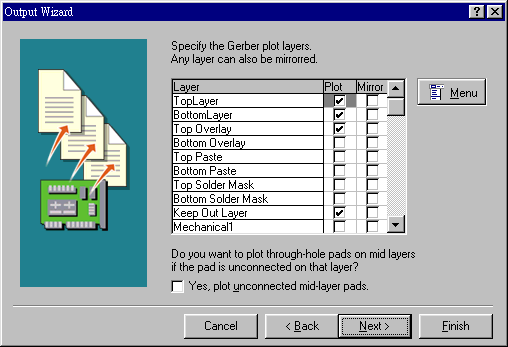 決定Gerber文件要繪制的板層，依據(jù)實(shí)際狀況勾選各個(gè)板層。