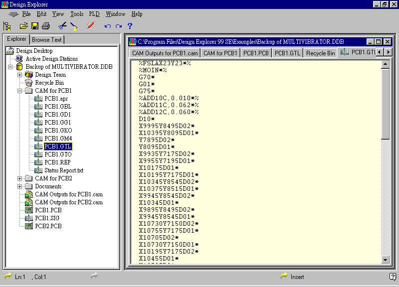 要檢查各Gerber輸出文件，則在瀏覽器中打開CAM Output for PCB1，即可看到一系列Gerber輸出文件。