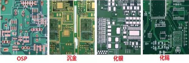 表面工藝分：熱風整平，沉金， 化銀， 化錫， OSP 等幾種表面工藝